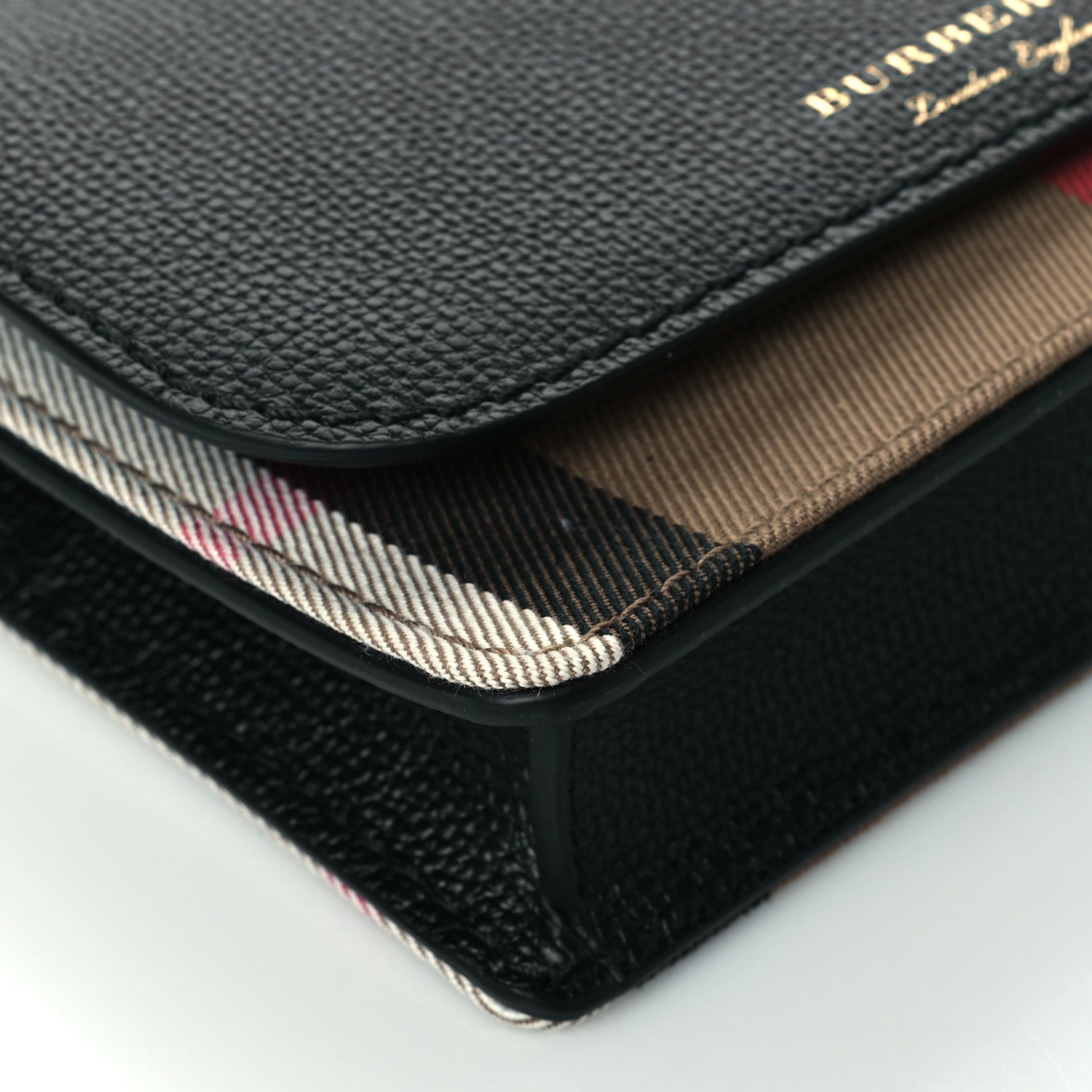 Burberry Derby Calfskin House Check Wallet On Chain Black 9 of 10