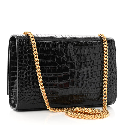 Saint Laurent Calfskin Crocodile Embossed Small Classic Monogram Kate Tassel Satchel Black 3 of 10