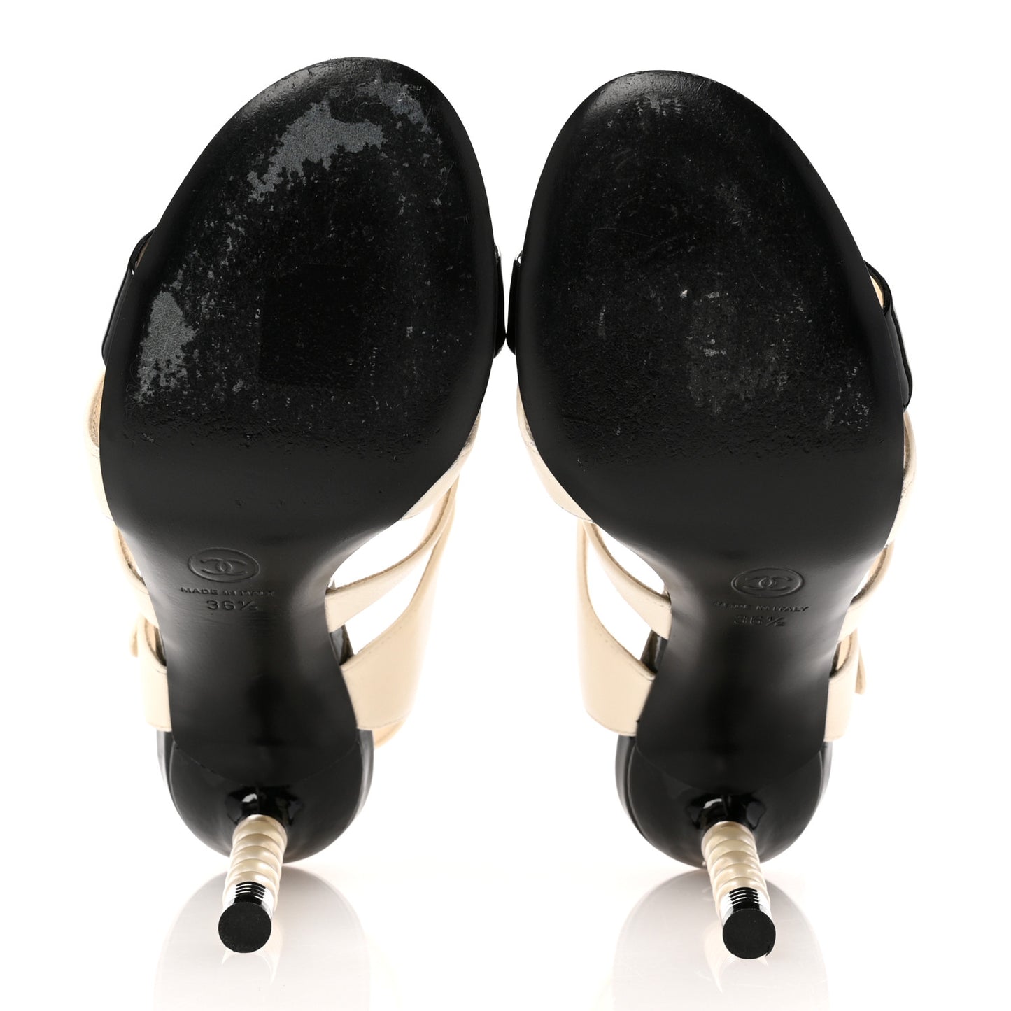 Lambskin Patent Pearl Sandals 36.5 Ivory Black