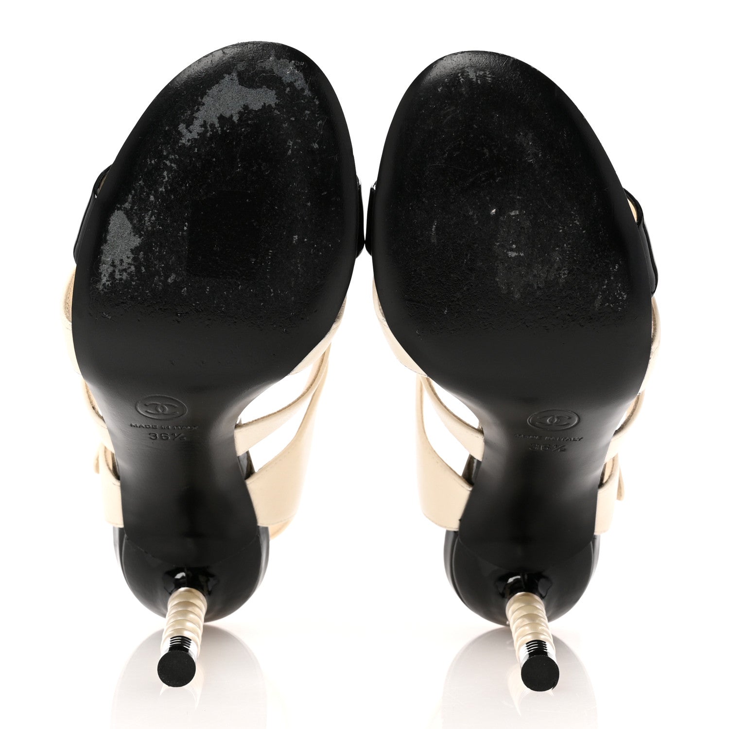 Chanel Lambskin Patent Pearl Sandals 36.5 Ivory Black 6 of 11