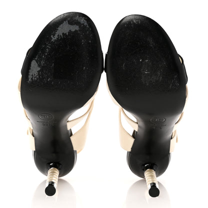 Chanel Lambskin Patent Pearl Sandals 36.5 Ivory Black 6 of 11