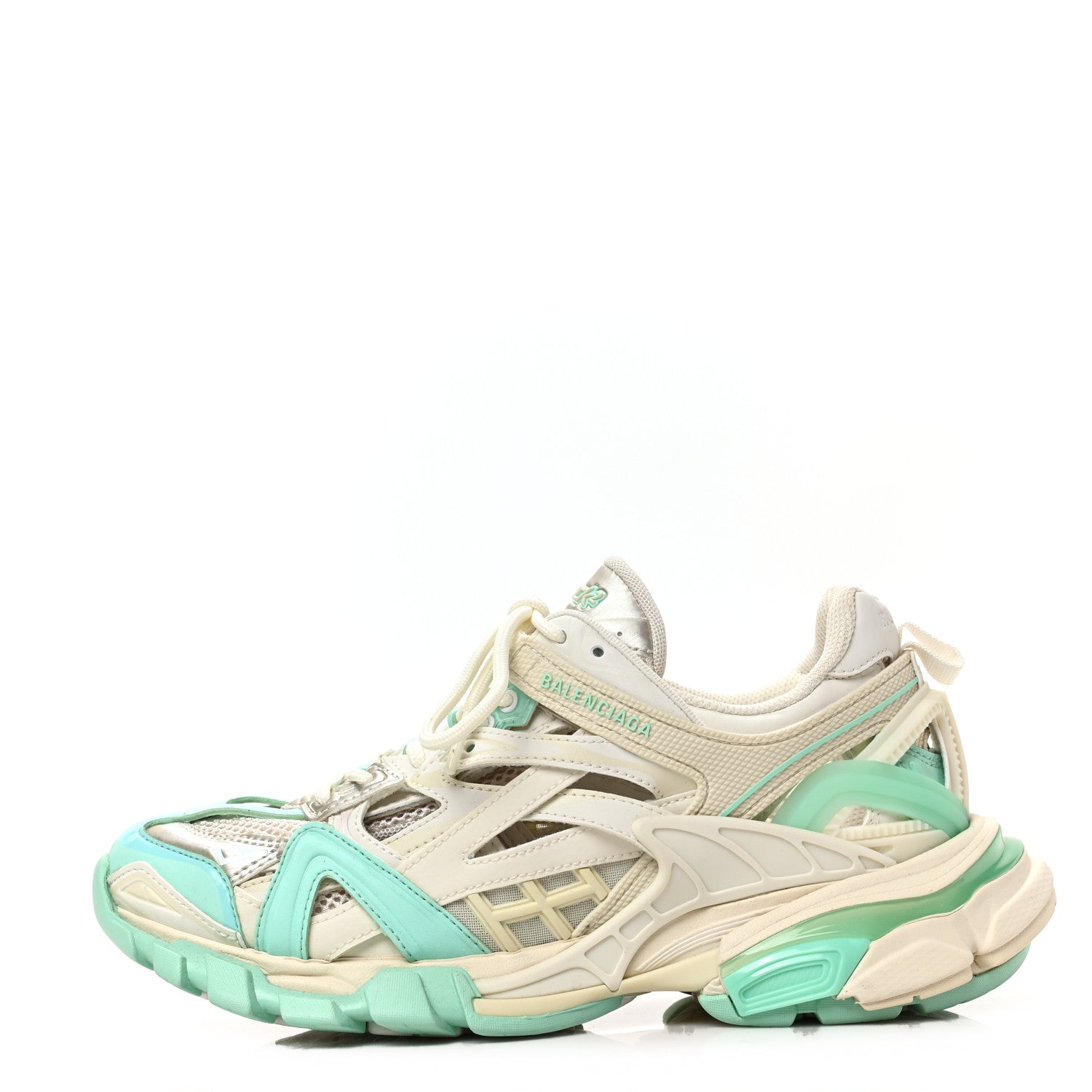 Balenciaga Rubber Mesh Tri-Color Womens Track.2 Open Sneakers 38 Mint Light Beige Grey 1 of 8