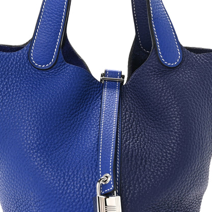 Hermes Taurillon Clemence Casaque Picotin Lock 18 PM Bleu Electrique Bleu Encre 8 of 13
