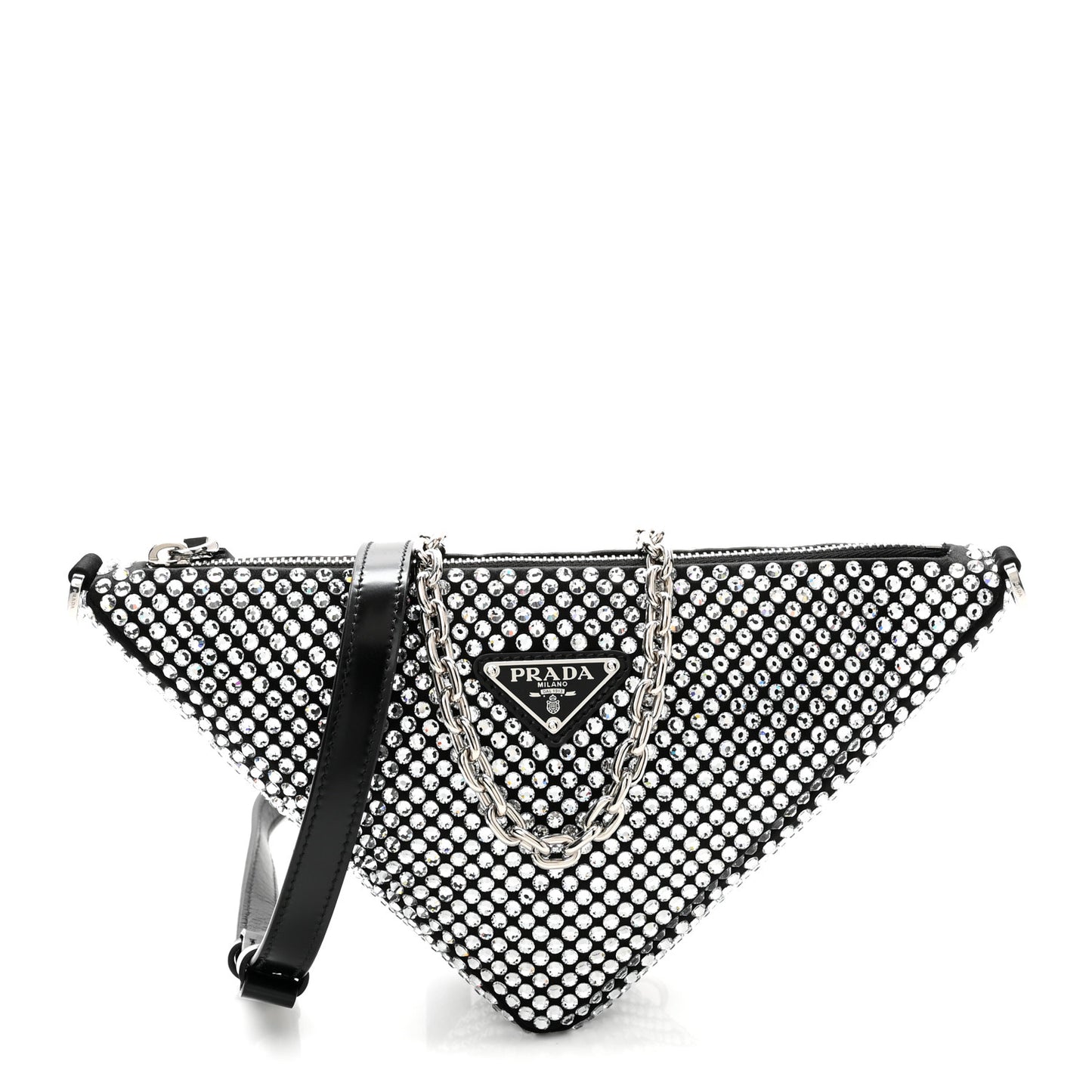 Satin Crystal Triangle Crossbody Pouch Cristal