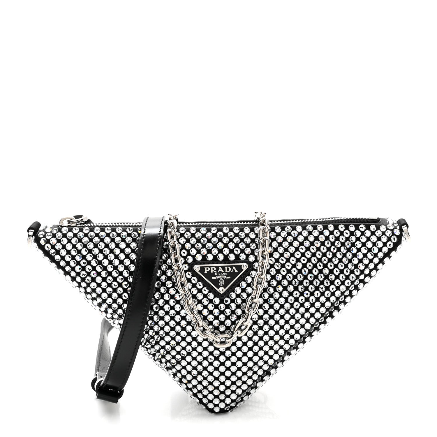 Prada Satin Crystal Triangle Crossbody Pouch Cristal 1 of 10