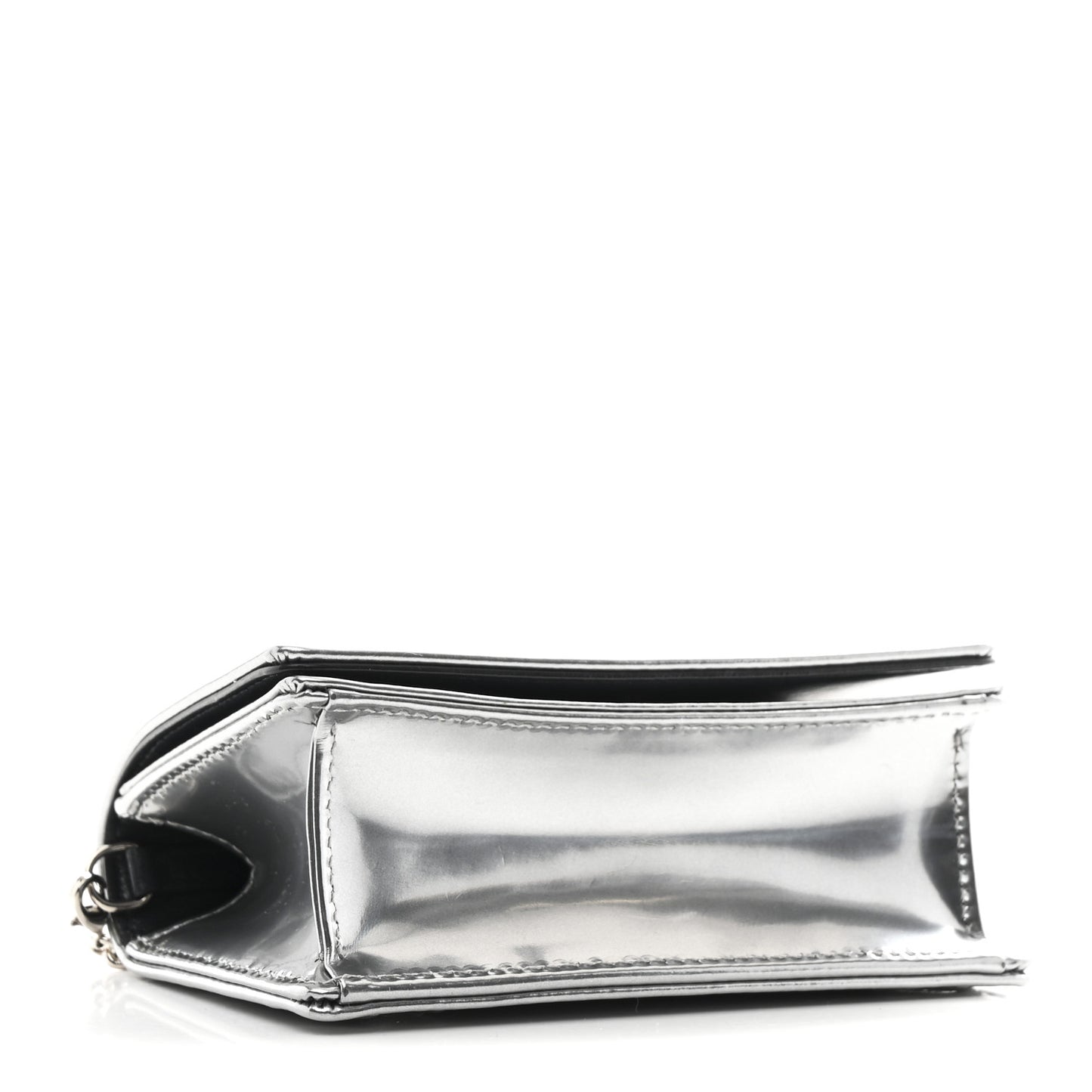 Metallic Patent Micro-Cannage Baby Diorama Flap Bag Silver