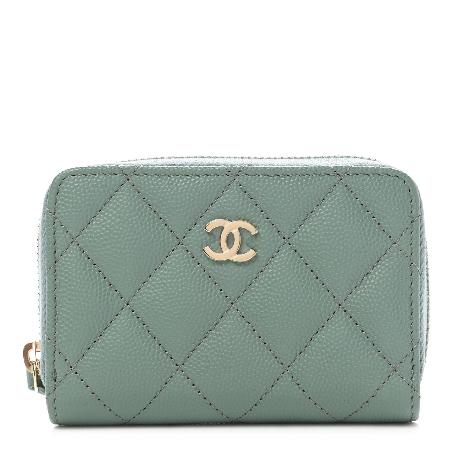 Caviar Quilted Zip Around Coin Purse Wallet Dark Green
