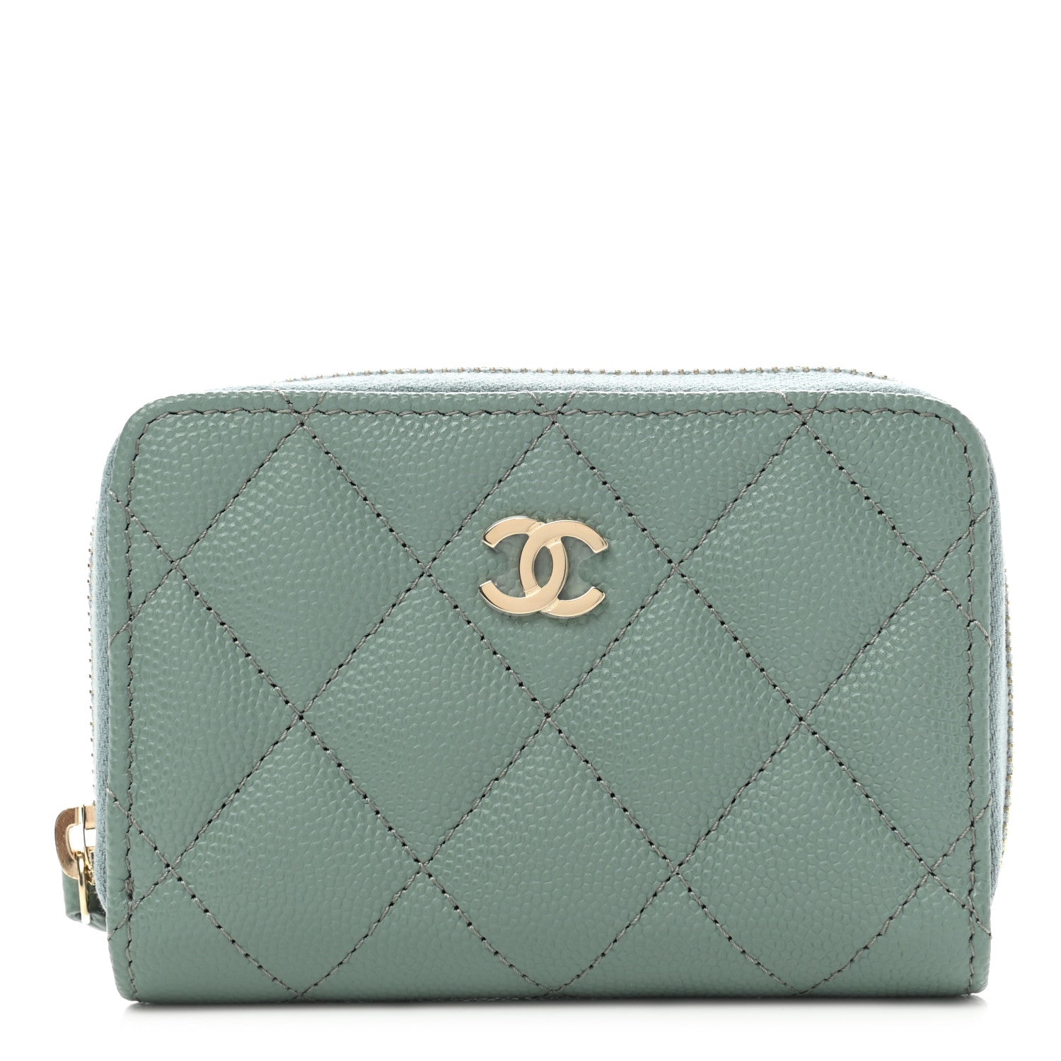 Chanel Caviar Quilted Zip Around Coin Purse Wallet Dark Green 1 of 7