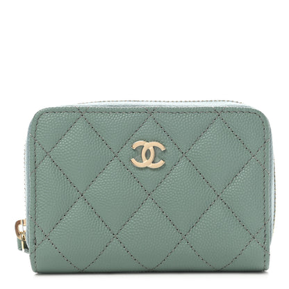 Chanel Caviar Quilted Zip Around Coin Purse Wallet Dark Green 1 of 7
