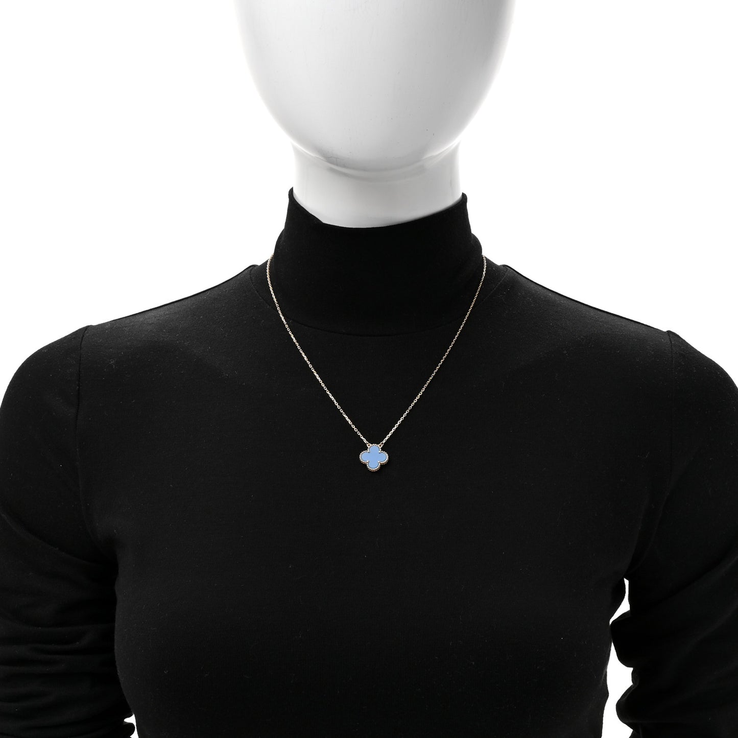 18K Yellow Gold Blue Agate Vintage Alhambra Pendant Necklace