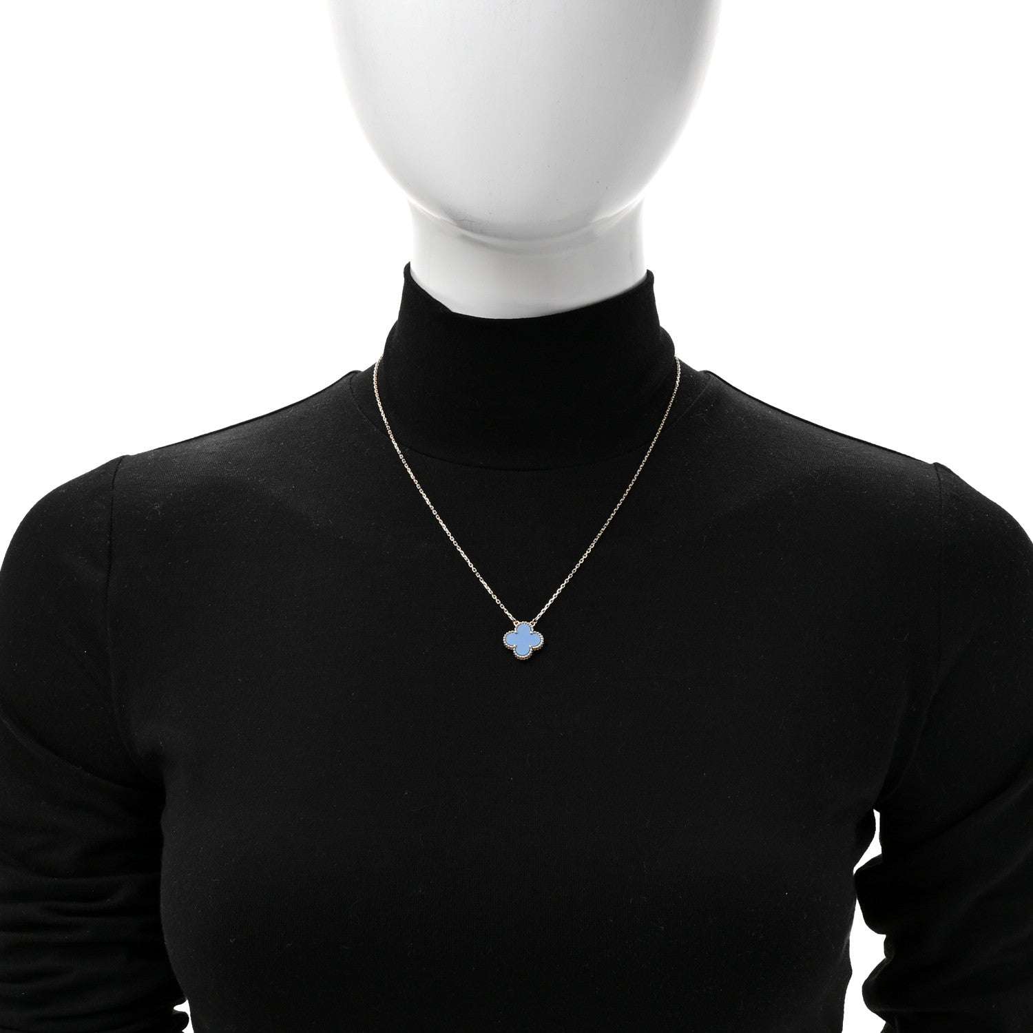 Van Cleef & Arpels 18K Yellow Gold Blue Agate Vintage Alhambra Pendant Necklace 2 of 7