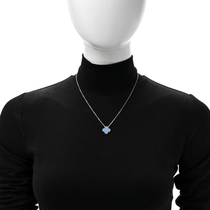 Van Cleef & Arpels 18K Yellow Gold Blue Agate Vintage Alhambra Pendant Necklace 2 of 7