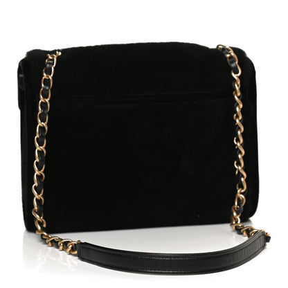 Chanel Shearling Checkered Flap Bag Black White 3 of 11