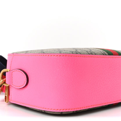 Gucci GG Supreme Monogram Textured Dollar Calfskin Web Ophidia Small Crossbody Bag Beige Ebony Fuchsia 9 of 10