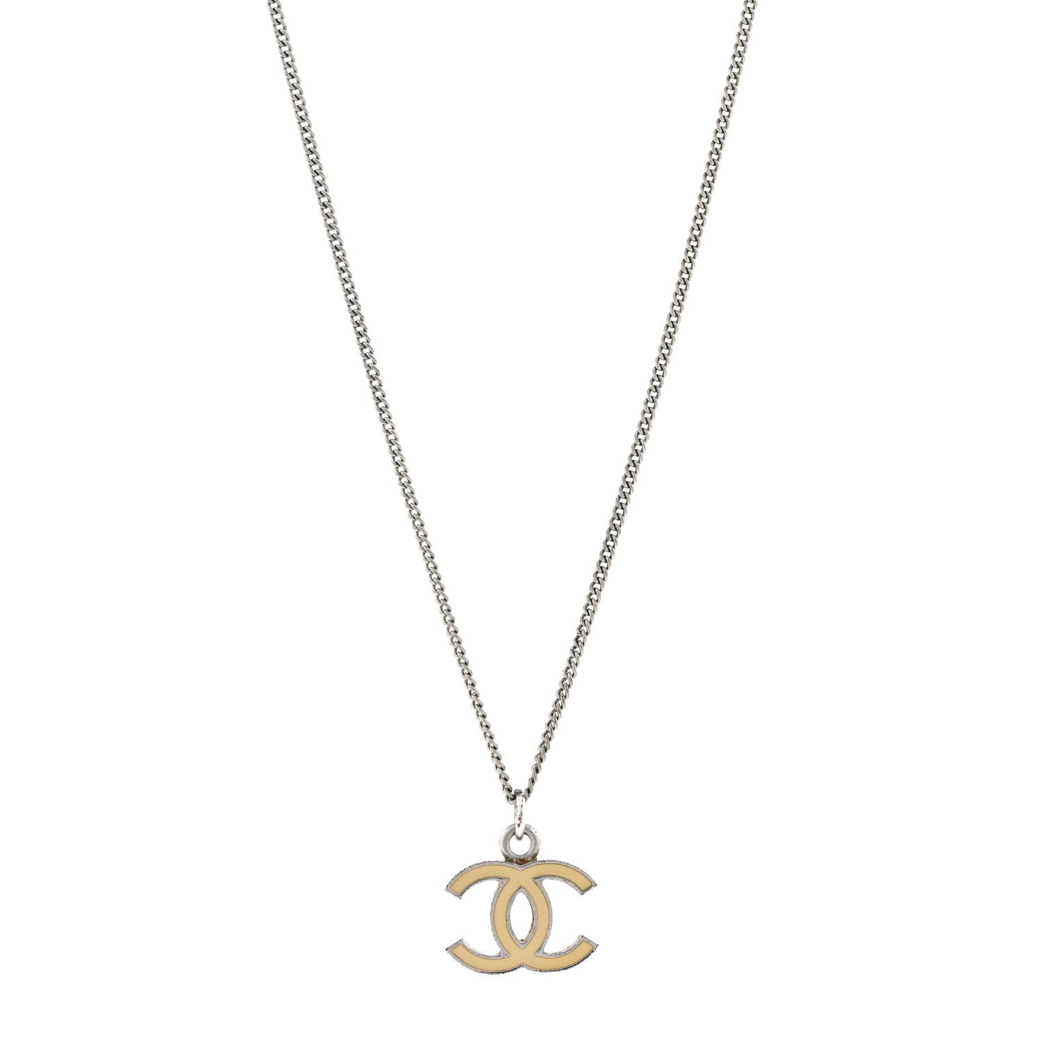 Chanel Enamel CC Pendant Necklace Yellow Silver 1 of 6