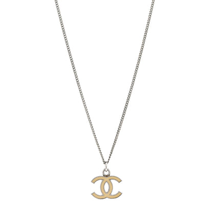 Chanel Enamel CC Pendant Necklace Yellow Silver 1 of 6