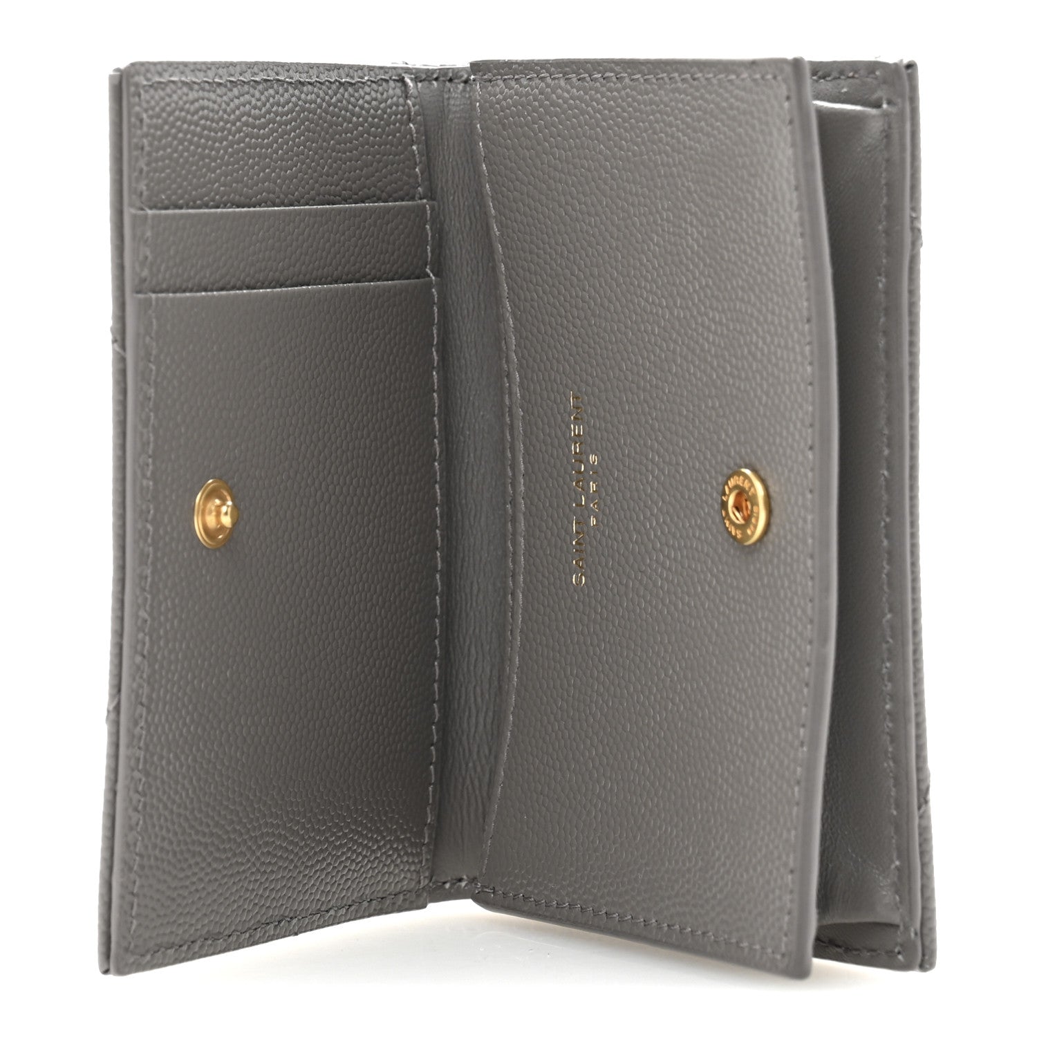 Saint Laurent Grain De Poudre Matelasse Chevron Monogram Flap Card Case Fog 5 of 9