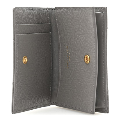 Saint Laurent Grain De Poudre Matelasse Chevron Monogram Flap Card Case Fog 5 of 9