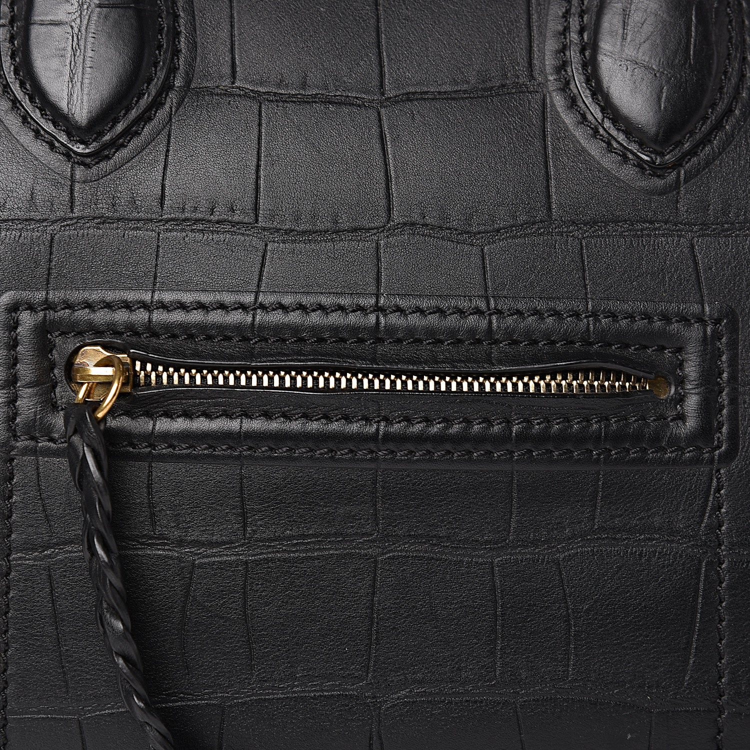 Celine Crocodile Embossed Calfskin Medium Phantom Luggage Black 17 of 17
