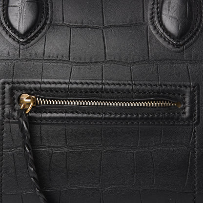 Celine Crocodile Embossed Calfskin Medium Phantom Luggage Black 17 of 17