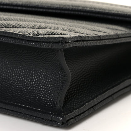 Saint Laurent Grain De Poudre Matelasse Chevron Monogram Envelope Chain Wallet Dark Smog 7 of 7