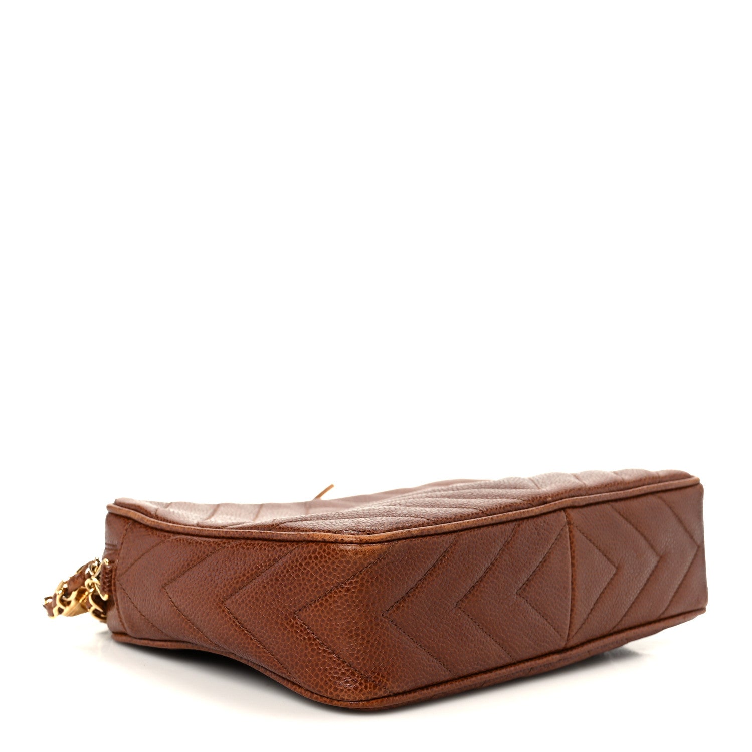 Chanel Caviar Chevron Quilted Tassel Camera Case Brown 4 of 14
