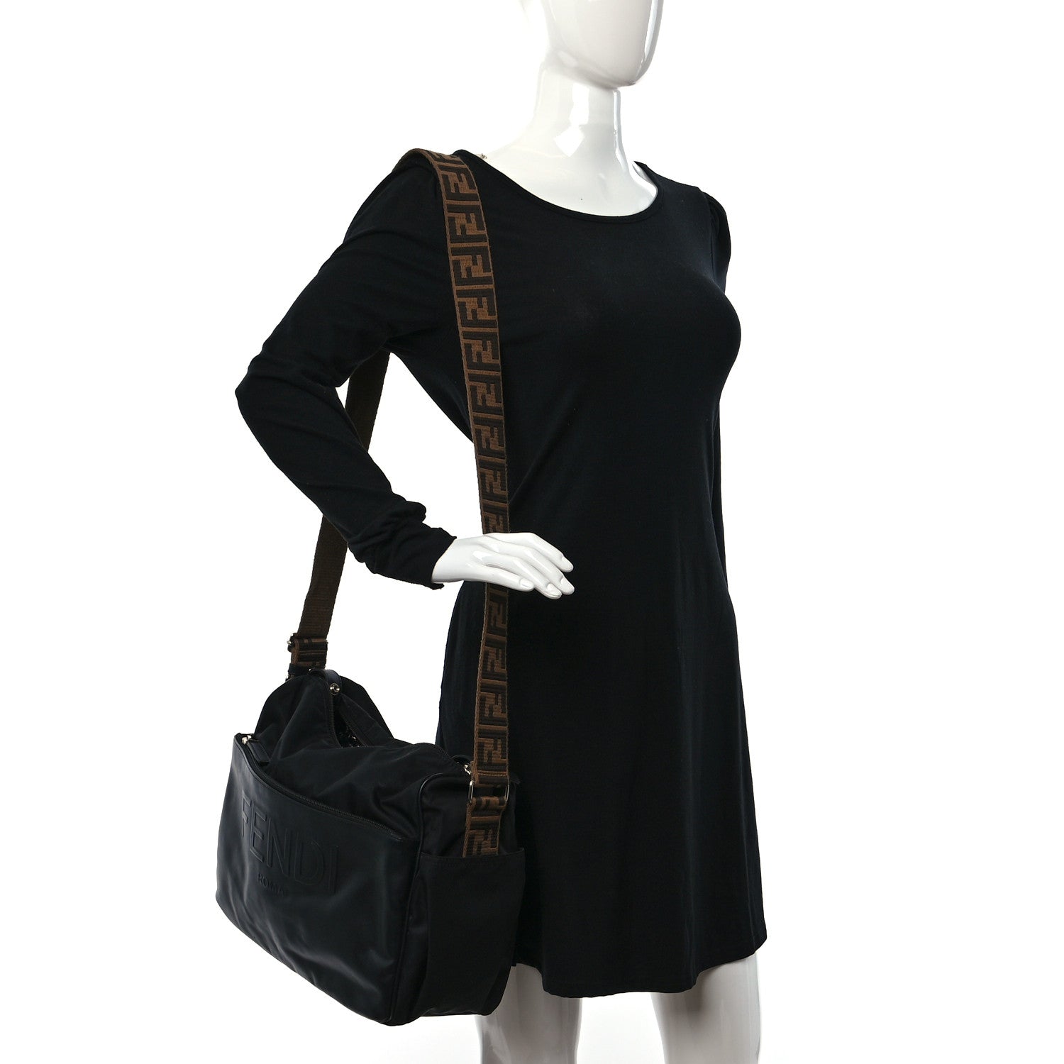 Fendi Calfskin Nylon FF Logo Embossed Changing Bag Black 2 of 11