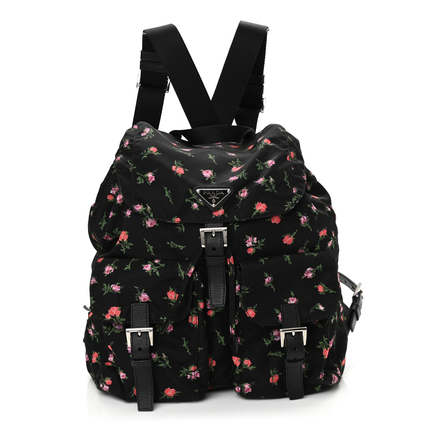 Prada Tessuto Nylon Saffiano Stampata Backpack Black Dis Rose 1 of 10