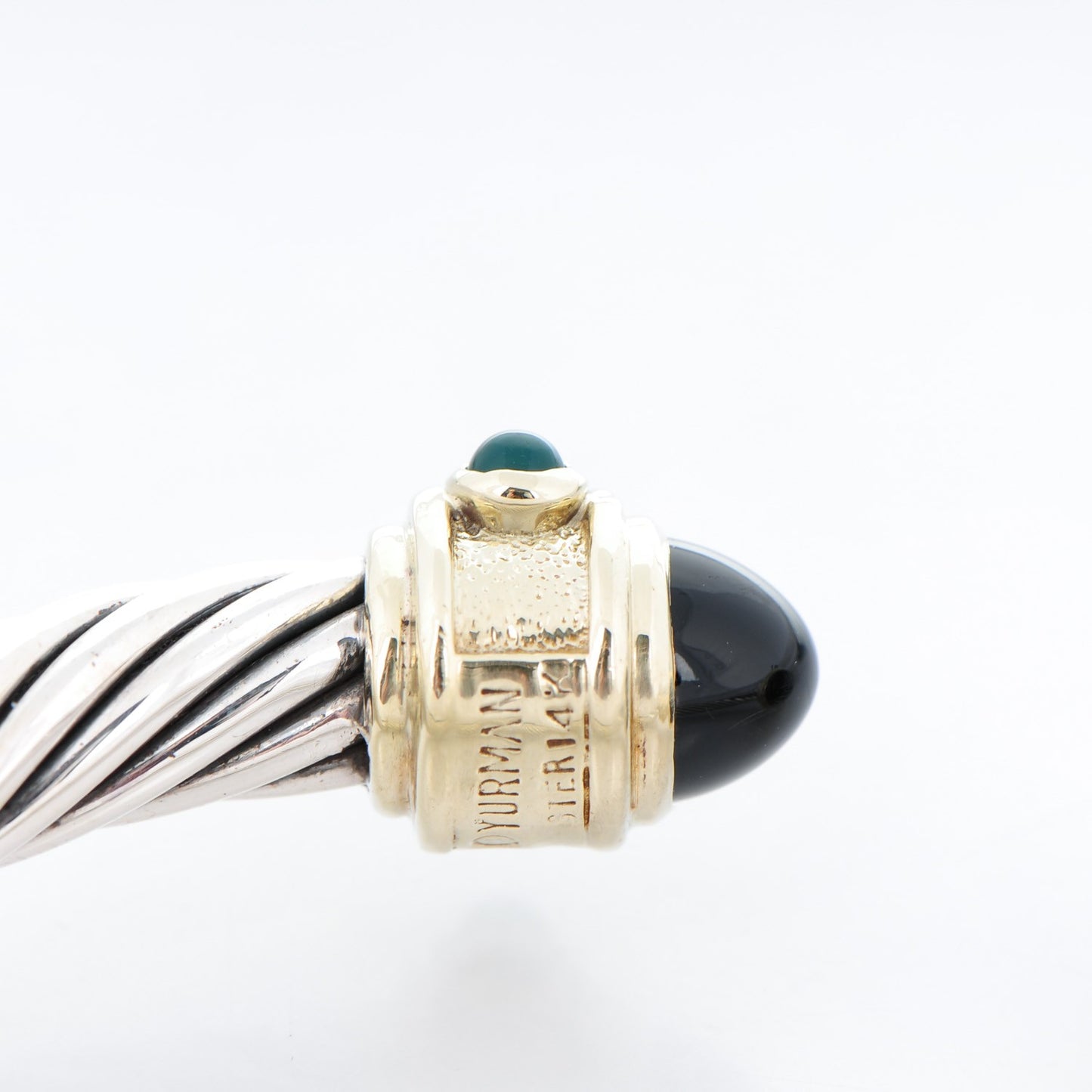 Sterling Silver 14K Yellow Gold Black Onyx Pink Tourmaline Emerald 7mm Cable Renaissance Bracelet