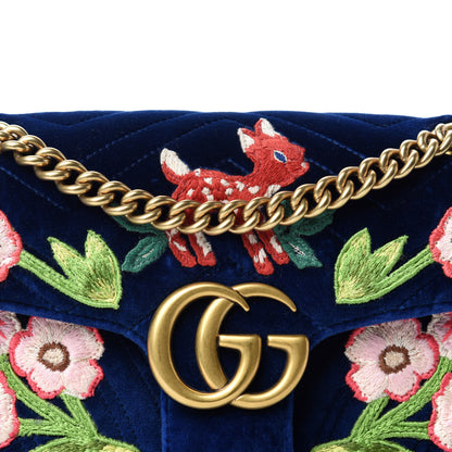 Gucci Velvet Matelasse Deer Embroidered Small GG Marmont Shoulder Bag Cobalt 11 of 11