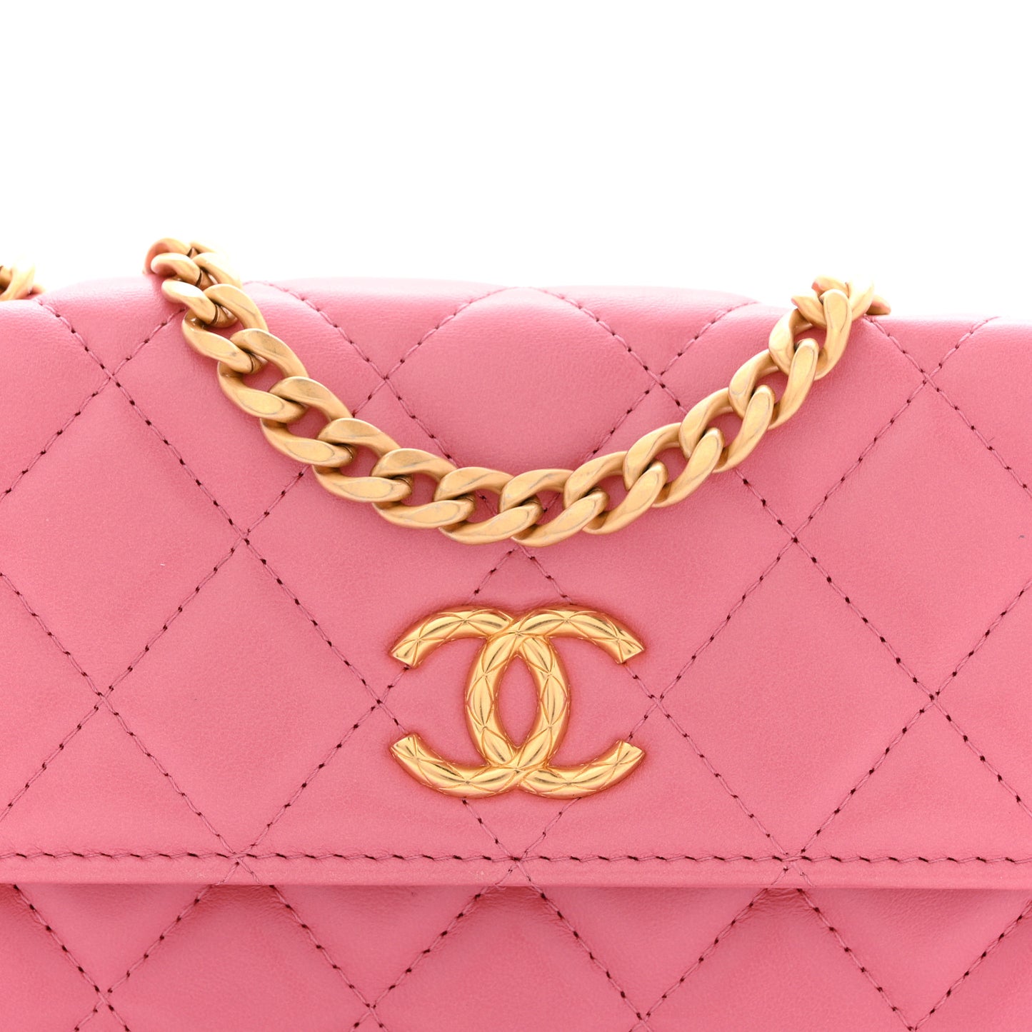 Lambskin Quilted Pillow Crush Flap Phone Holder With Chain Pink
