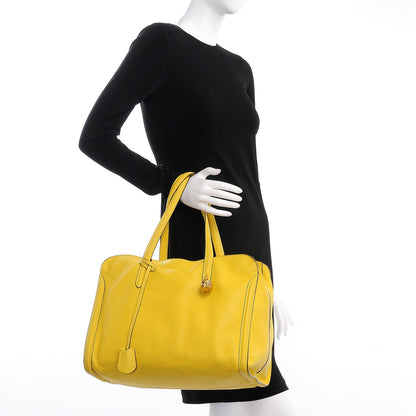 Alexander McQueen Pebbled Calfskin Large Skull Padlock Zip Around Tote Yellow 2 of 10