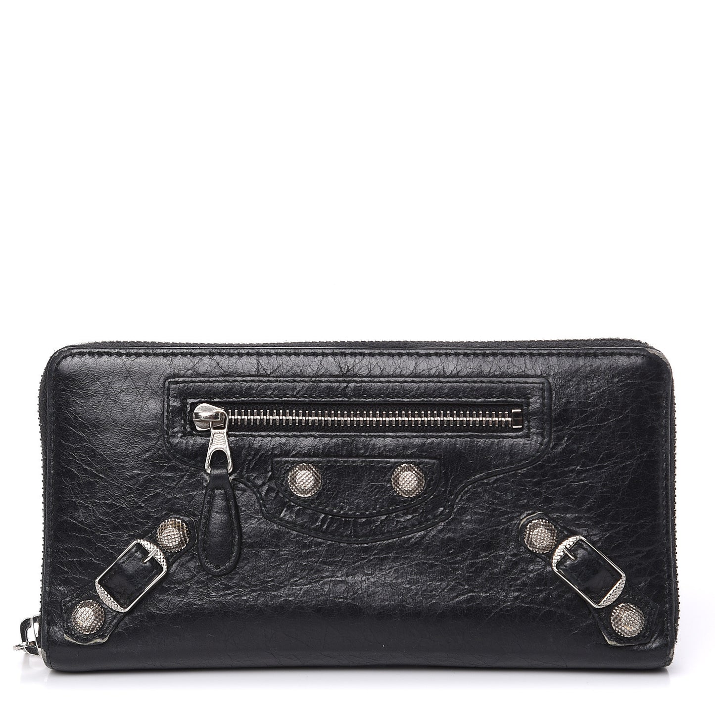 Agneau Giant 12 Silver Hardware Continental Zip Around Wallet Black