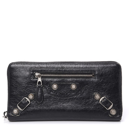 Balenciaga Agneau Giant 12 Silver Hardware Continental Zip Around Wallet Black 1 of 13
