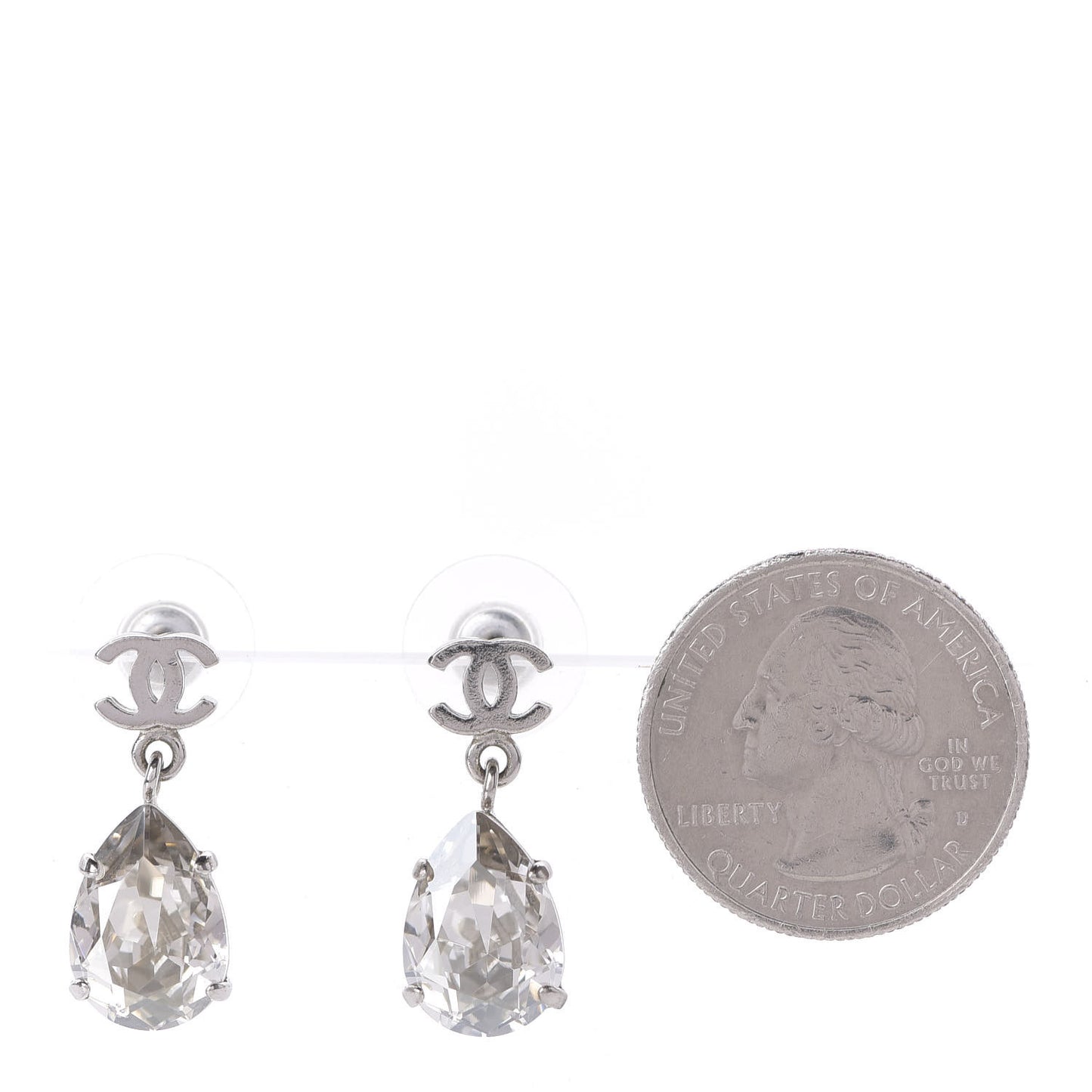 Crystal CC Tear Drop Earrings Silver