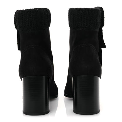 Chanel Suede Lambskin Knit CC Short Boots 39.5 Black 6 of 11