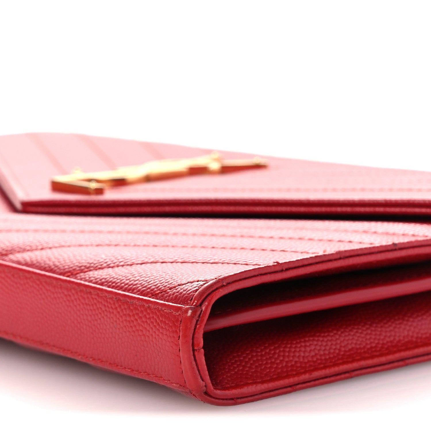 Saint Laurent Grain De Poudre Matelasse Chevron Monogram Chain Wallet Red 10 of 15