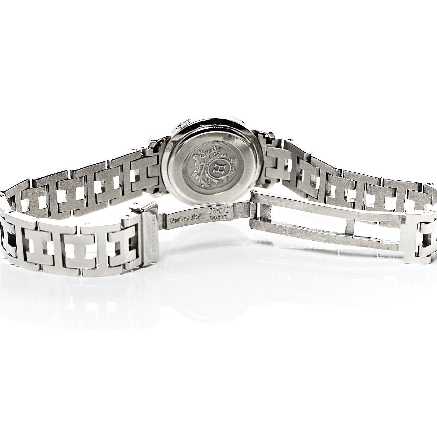 Hermes Stainless Steel Diamond 23mm Clipper Quartz Watch Pink Guilloche 5 of 6