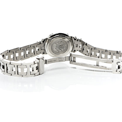 Hermes Stainless Steel Diamond 23mm Clipper Quartz Watch Pink Guilloche 5 of 6