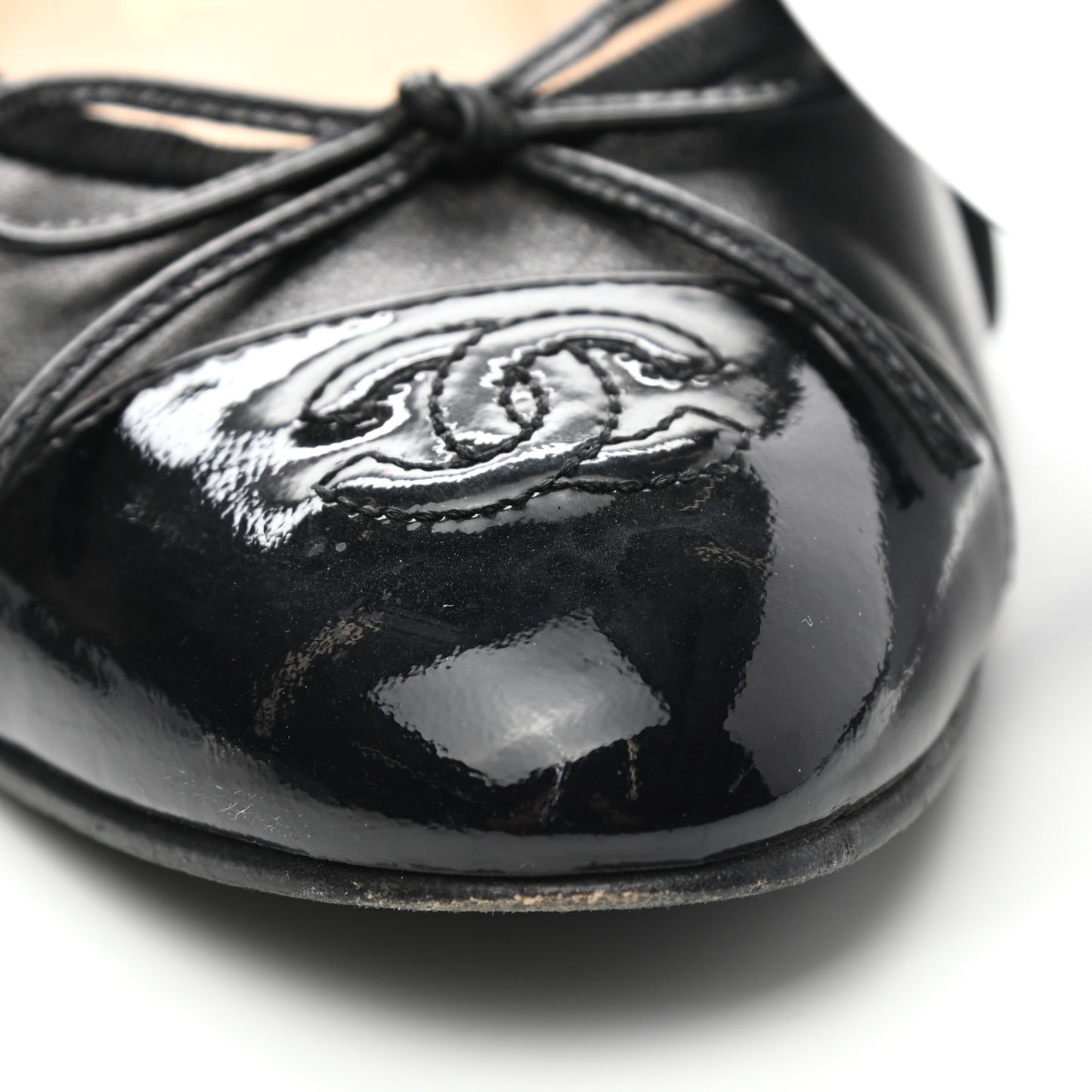 Lambskin Patent Cap Toe Ballerina Flats 38 Black