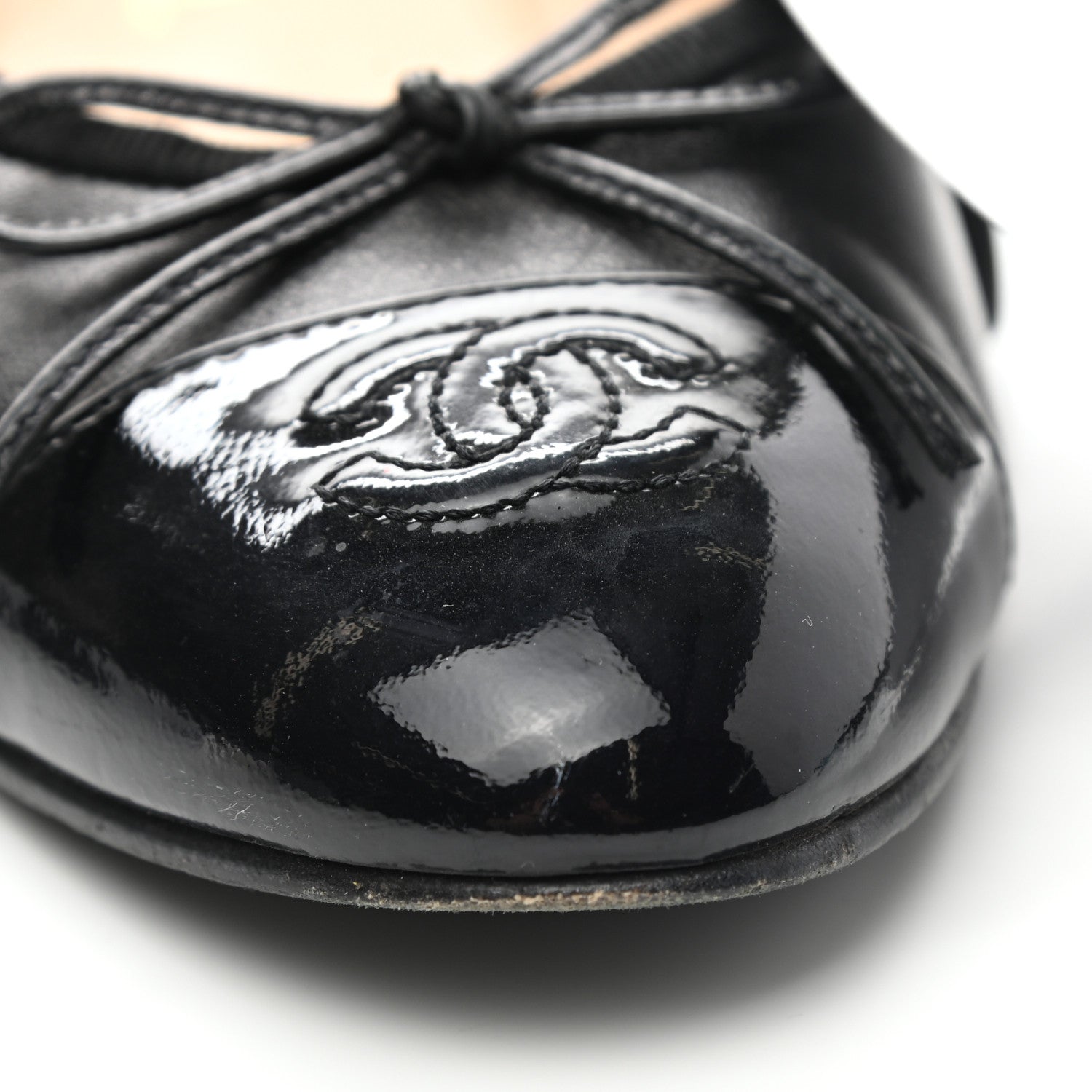 Chanel Lambskin Patent Cap Toe Ballerina Flats 38 Black 11 of 13