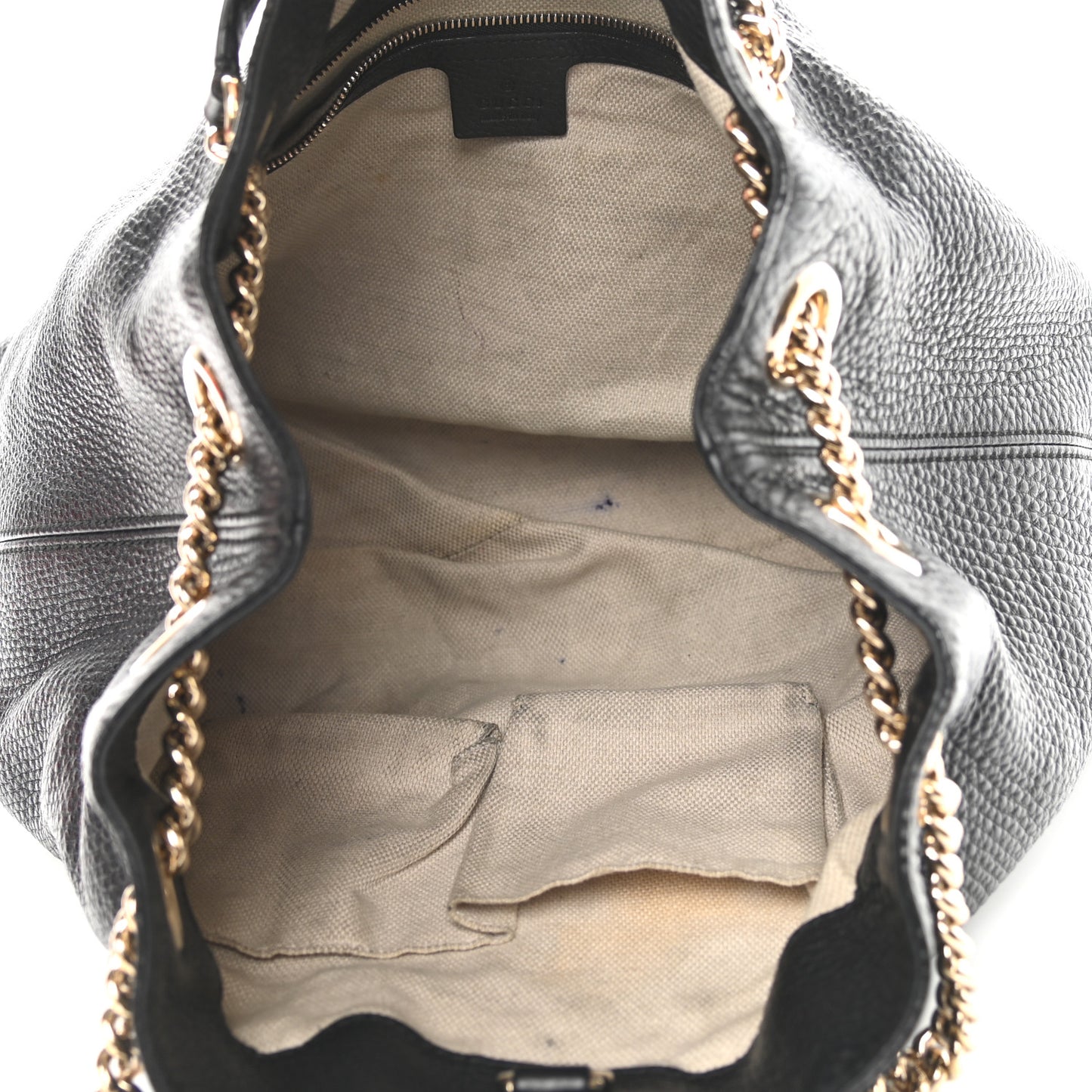 Pebbled Calfskin Medium Soho Chain Shoulder Bag Black