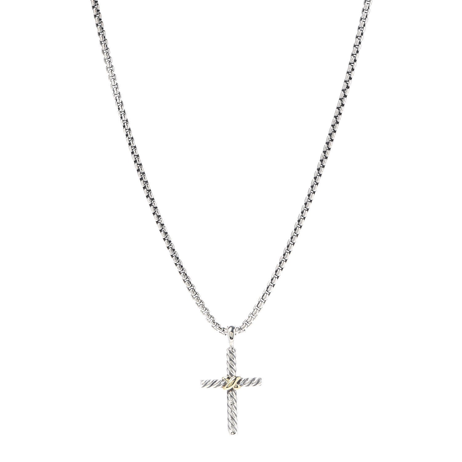David Yurman Sterling Silver 18K Yellow Gold X Cross Necklace 1 of 5