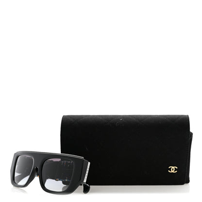 Chanel Acetate Tweed Diamanté Chain CC Rectangle Sunglasses 71549A Black Multicolor 9 of 9