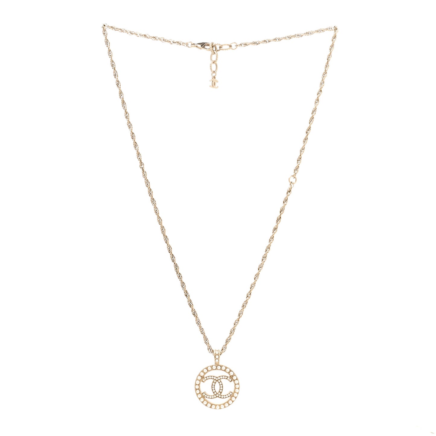 Pearl CC Round Pendant Necklace Gold