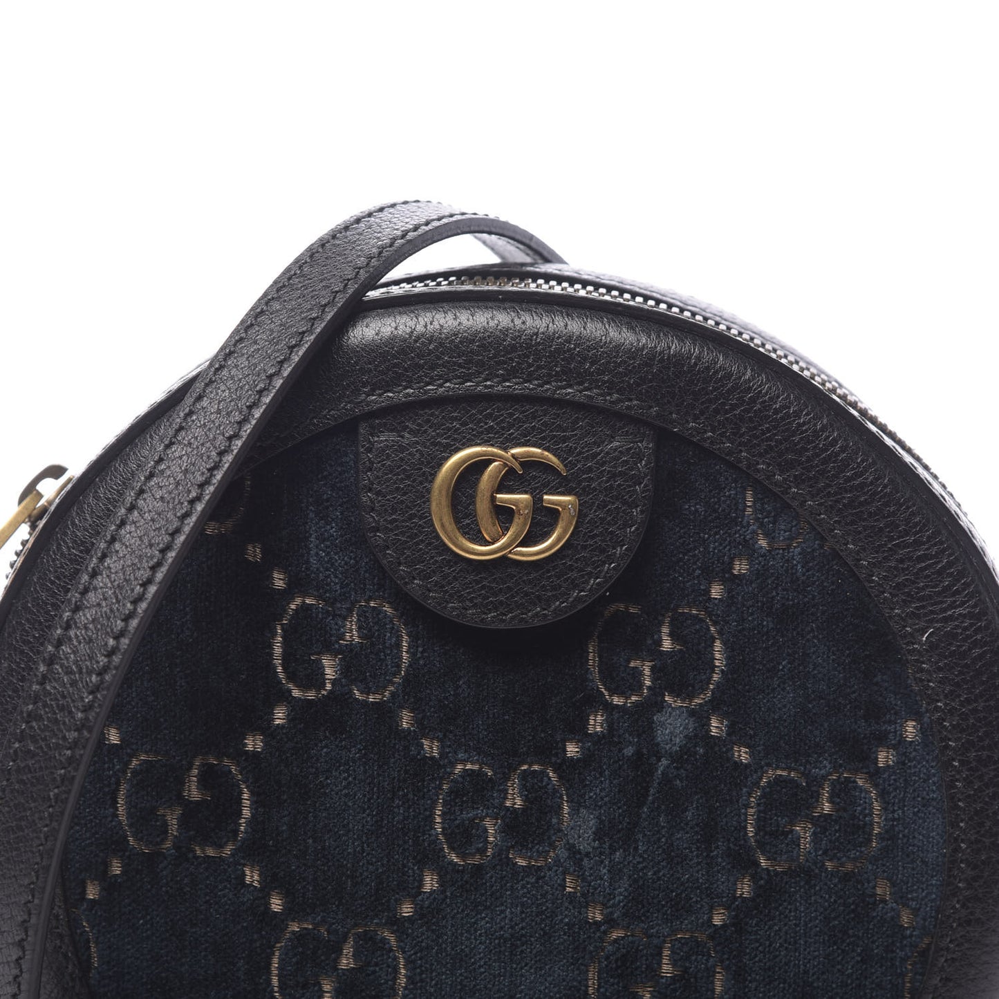 Velvet Calfskin GG Monogram Round Shoulder Bag Blue Beige