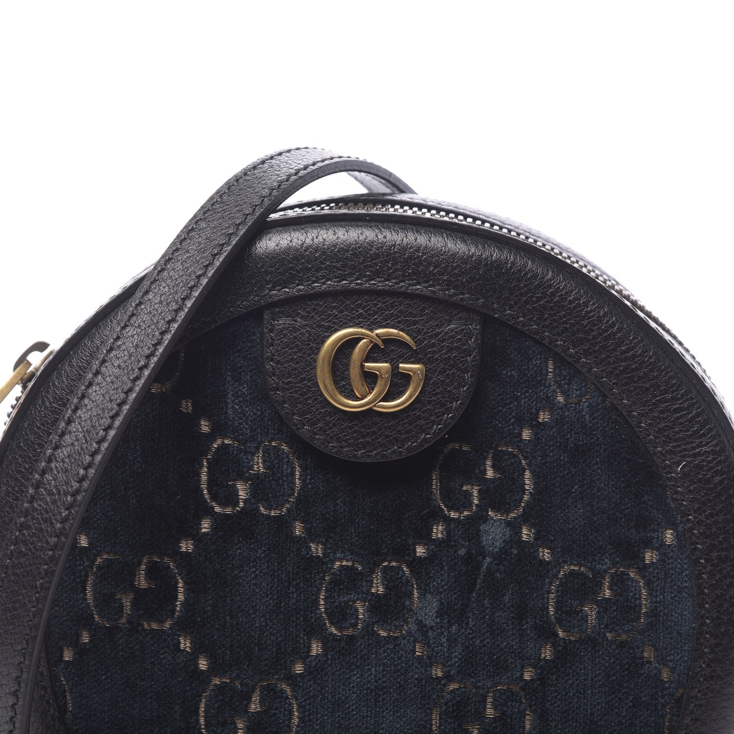 Gucci Velvet Calfskin GG Monogram Round Shoulder Bag Blue Beige 8 of 10