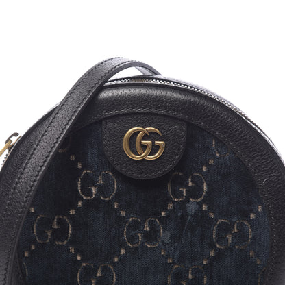 Gucci Velvet Calfskin GG Monogram Round Shoulder Bag Blue Beige 8 of 10