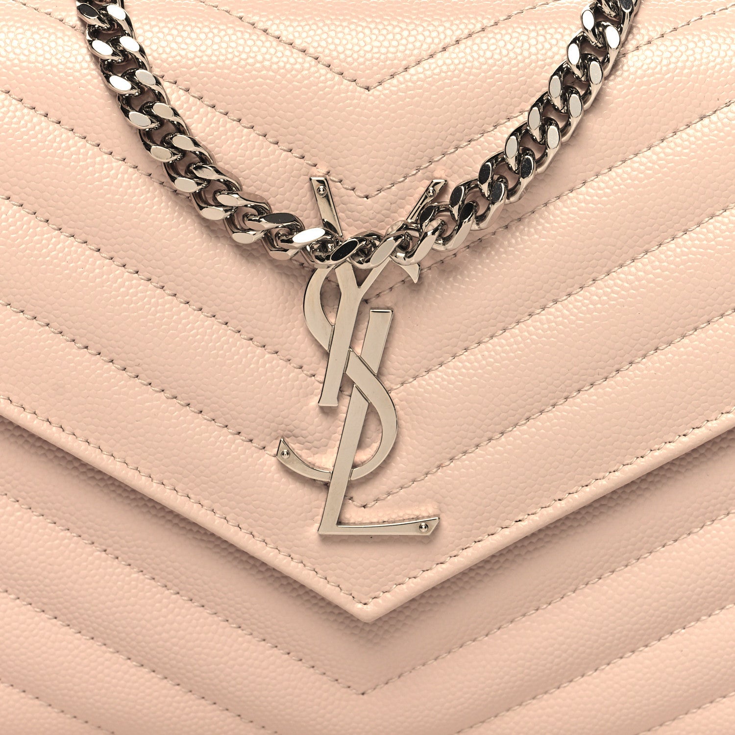 Saint Laurent Grain De Poudre Matelasse Chevron Monogram Chain Wallet Pale Pink 8 of 10