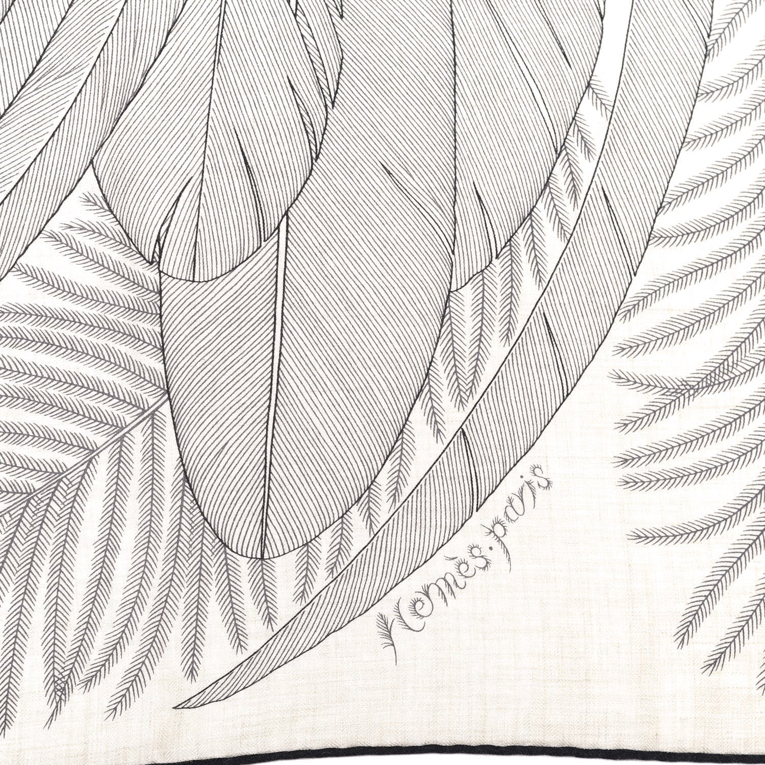 Hermes Cashmere Silk Plumes En Fete Shawl 140 Naturel Black 3 of 5